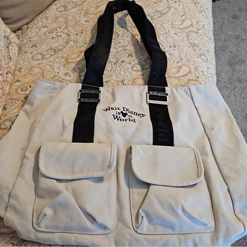 Vintage Disney 1971 Cream Tote Bag with Black Straps